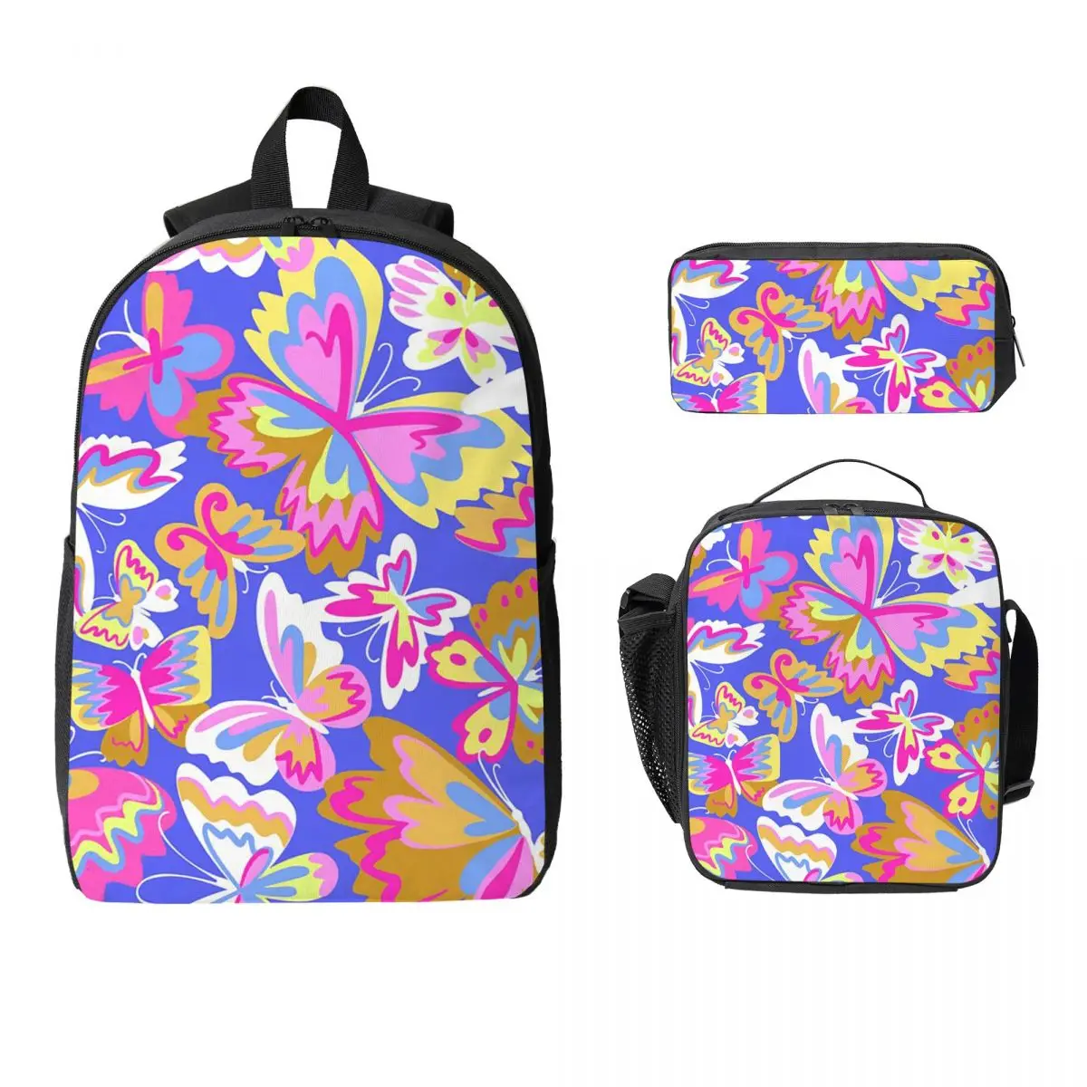 

Colorful Butterfly Backpack Boys Girls BookBag School Bag Computer Shoulder Bags 3ps Insulated Lunch Bag Pencil Case