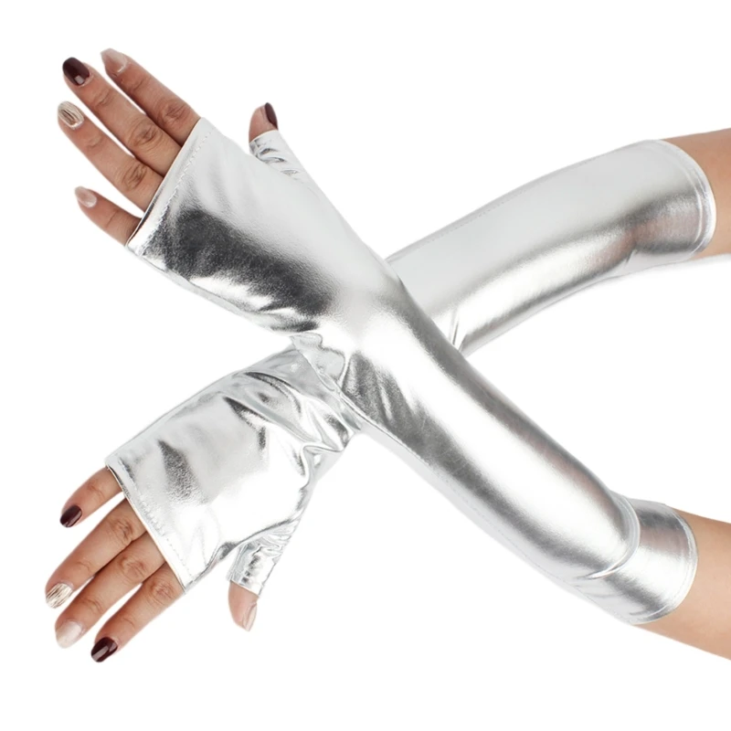 Metallic Gloves Sexy Nightclub Gloves Short Half Finger Metallic Gloves Party Supply Halloween Gloves for Christmas