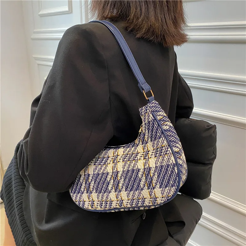 Bolso de hombro para mujer, bandolera pequeña coreana a la moda, miniballesta Simple a cuadros, para otoño