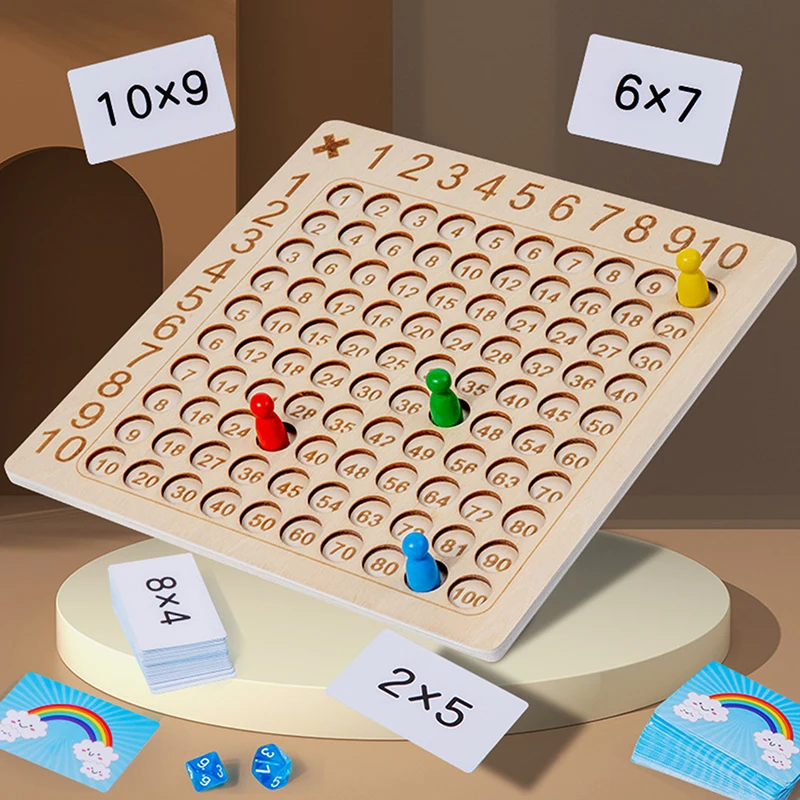 99 곱셈 보드 게임 나무 몬테소리 어린이 학습 교육용 장난감 수학 계산 백자리판 인터랙티브 사고력 향상