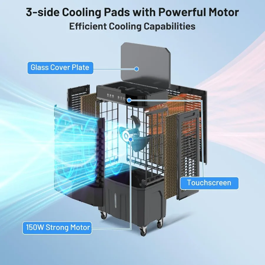 2800 CFM Evaporative Air Cooler with Remote Control for Indoor and Outdoor Use 8.2 Gallon Portable Swamp Cooler with 12-Hour Ti