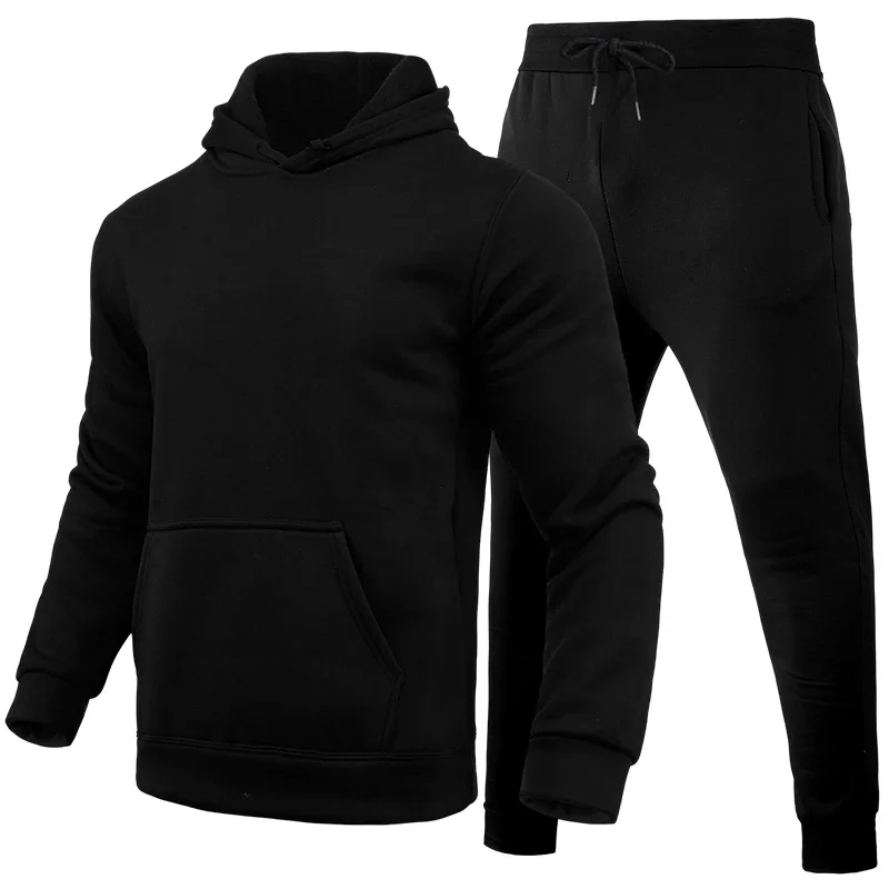 Classic Mens Solid Color Tracksuit Hooded Sweatshirts and Jogger Pants High Quality Male Daily Casual Sports Hoodie Jogging Suit
