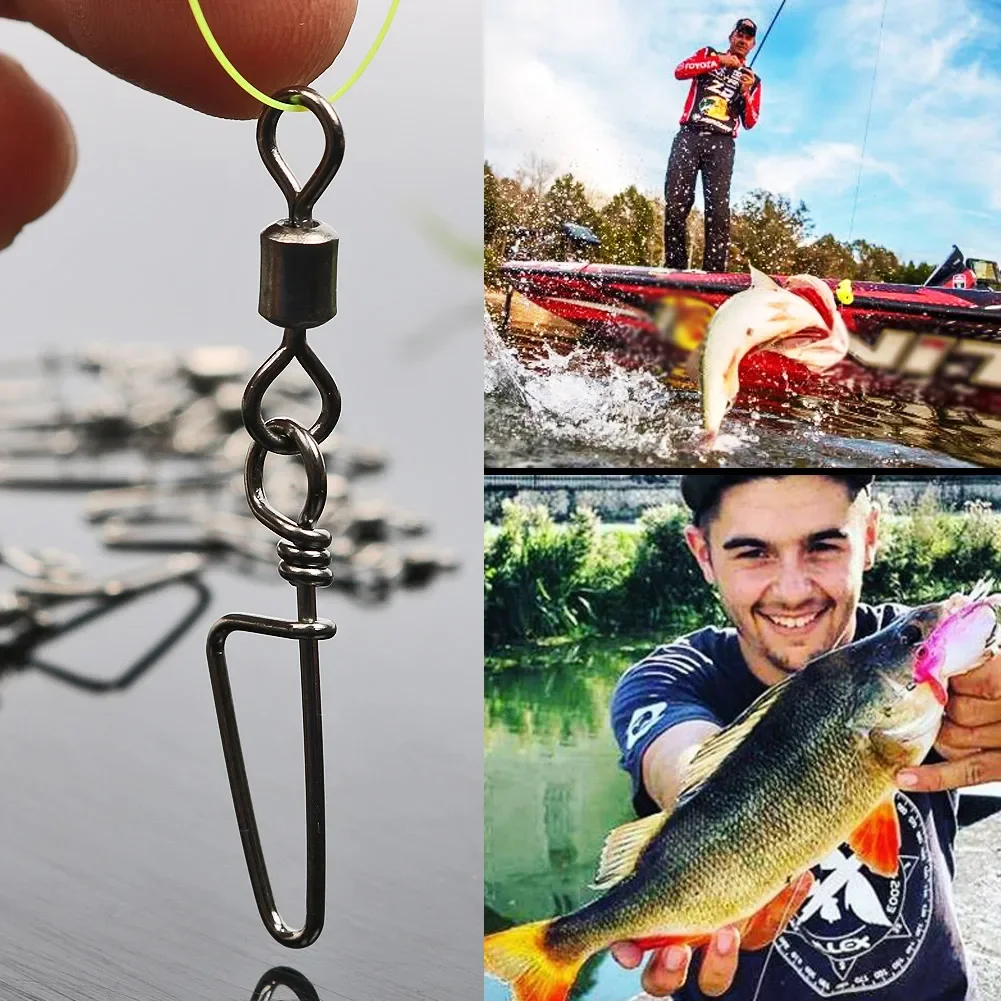 Sougayilang 50PCS Stainless Steel Fishing Connector Pin Bearing Rolling Swivel Snap Pins Fishing Tackle Accessor