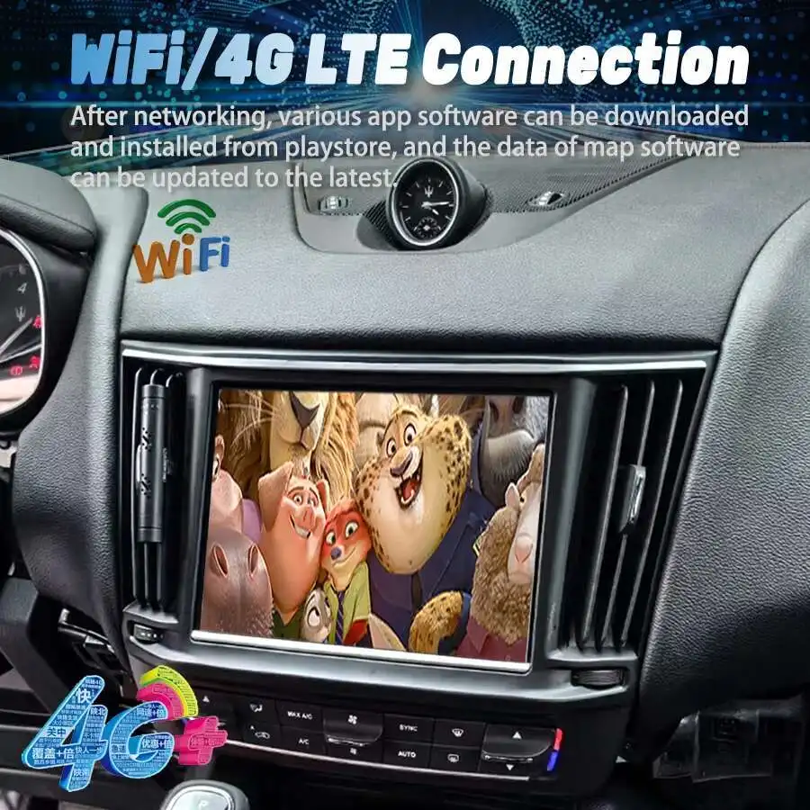 Radio Mobil Bluetooth Android 14 untuk Maserati Levante 2017-2024 Pemutar Video Multimedia Stereo Navigasi GPS Unit Kepala Carplay