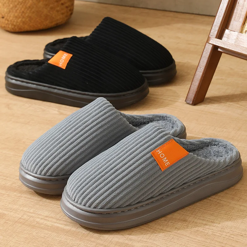 Herren Winter Extra Große Baumwoll-Hausschuhe Bequeme Warme Dicksohlen-Plüsch-Innenschuhe – Detail 8