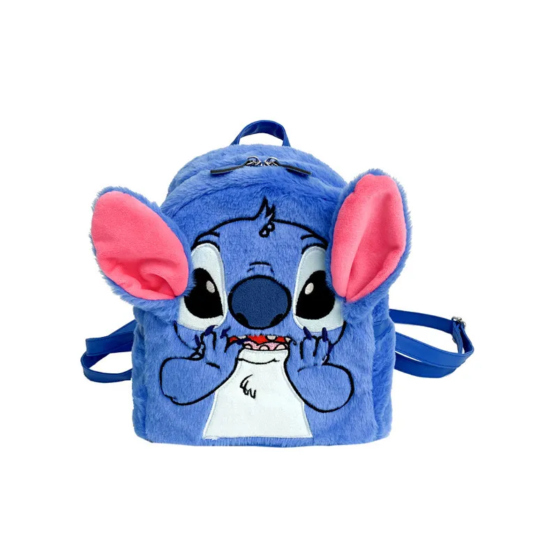 Disney-Mochila De felpa de gran capacidad para estudiantes, bolsa de guardería, regalo para niños, Stitch azul japonés, dibujos animados divertidos, Ins, nuevo, 2024