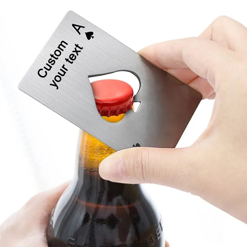 

Custom Text Beer Bottle Opener Poker Customized Text Card Beer Opener Party Gift Laser Engraving Personalized Name Bottle Opener