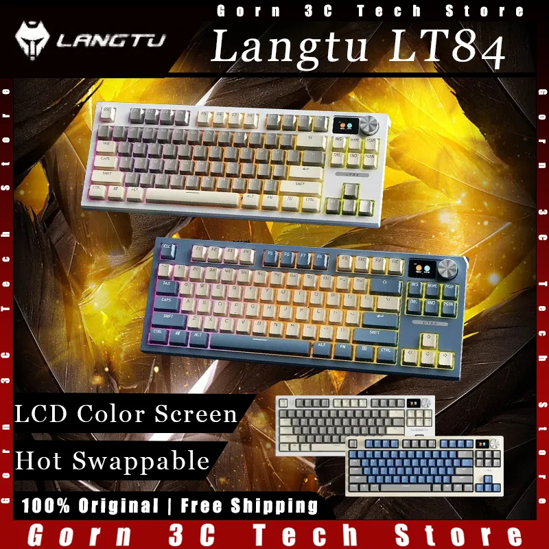 LANGTU LT84 Mechanical Keyboard Tri-mode LCD Color Screen Hot Swap RGB Wireless Customized Gaming Keyboard Pc Gamer Accessories