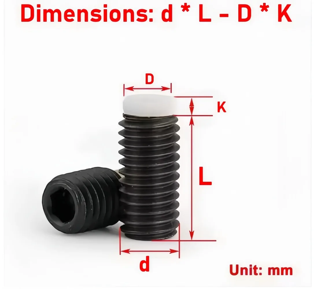 M2‑M4 12.9 High‑Strength Headless Grub Screw, Hexagon Socket POM Dog Convex End Tip Set Bolt for Machinery Locking Fastening