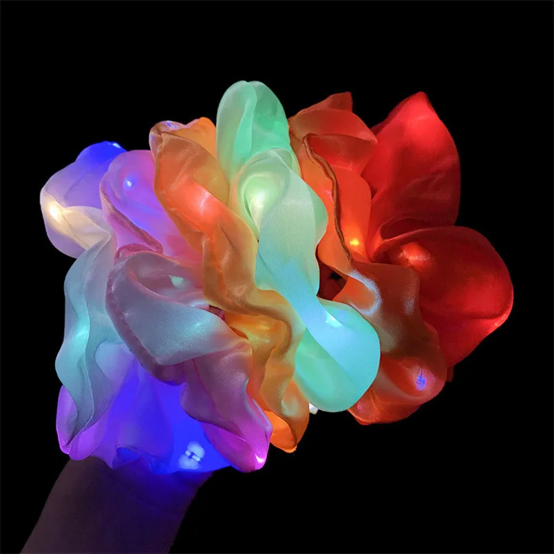 5-20 Pcs/Lot LED Luminous Scrunchies Hairband Ponytail Holder Headwear Elastic Satin Hair Bands Girl Hair Accessories for Party