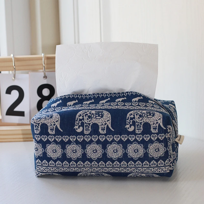 Auspicious elephant cotton and linen fabric tissue box Living room household pumping paper box Napkin storage box Car