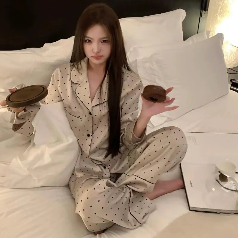 Kawaii Anime Fashion Casual Luxe Thuis Kleding Set 2025, Nieuwe Ijs Zijde Satijn Pyjama voor Vrouwen in Lente en Herfst Sexy Pyjama