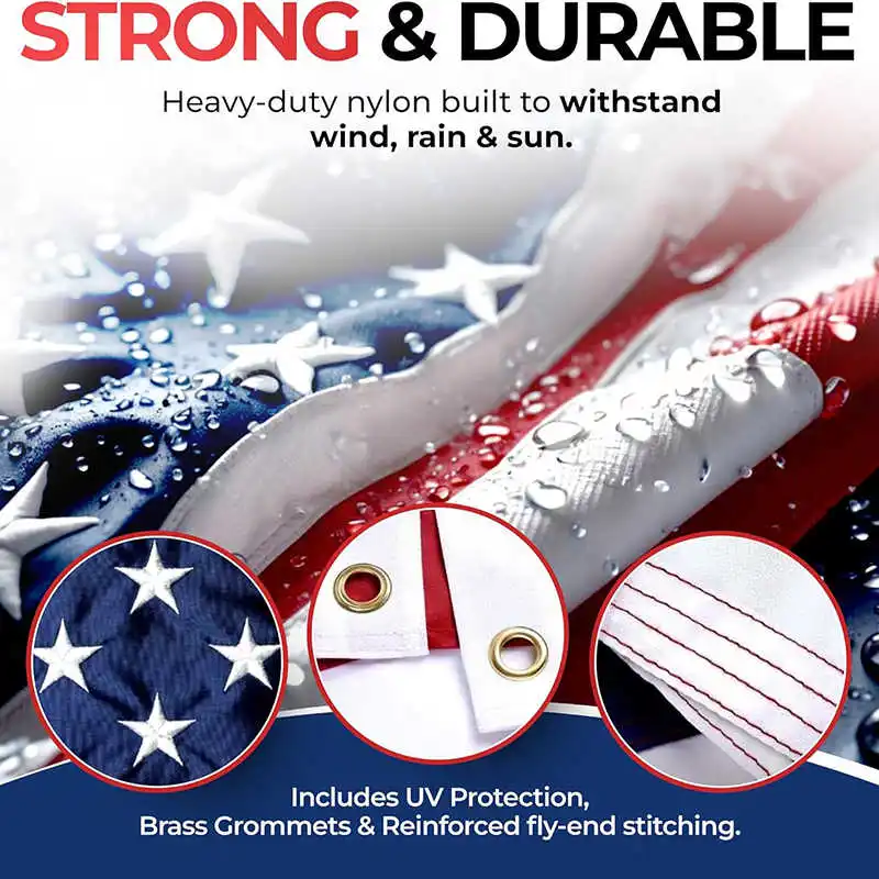 Outdoor USA Flag US 3x5 Feet Waterproof Nylon Embroidered Stars Sewn Stripes Brass Grommets American Flags and Banners