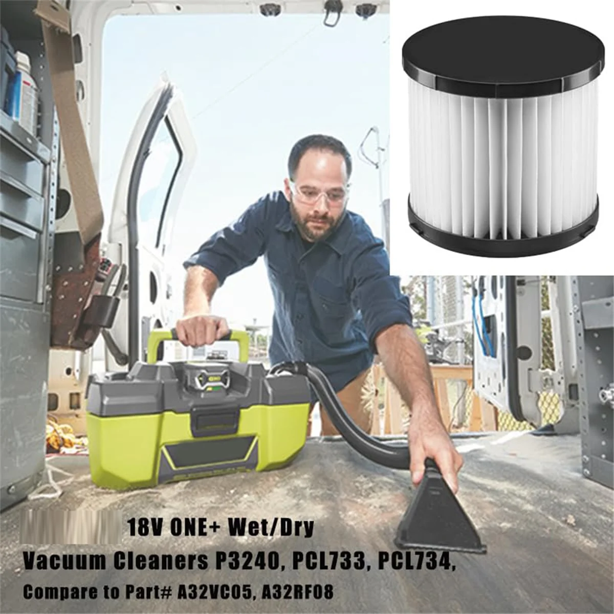 A74X 2 Packล้างทําความสะอาดได้HEPA FilterสําหรับRyobi 18V ONE + เปียก/แห้งเครื่องดูดฝุ่นPCL733, PCL734, P3240