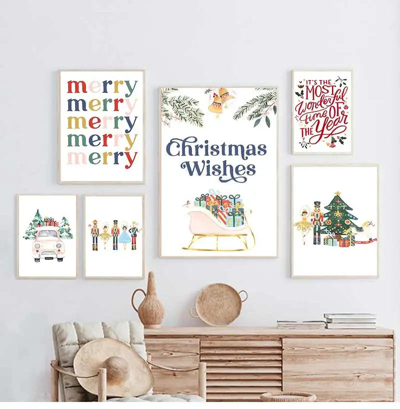 Happy Nutcracker Picture Decoration Christmas Gift Wall Art Oil Painting Nordic Posters and Prints Children\'s Room Decoration