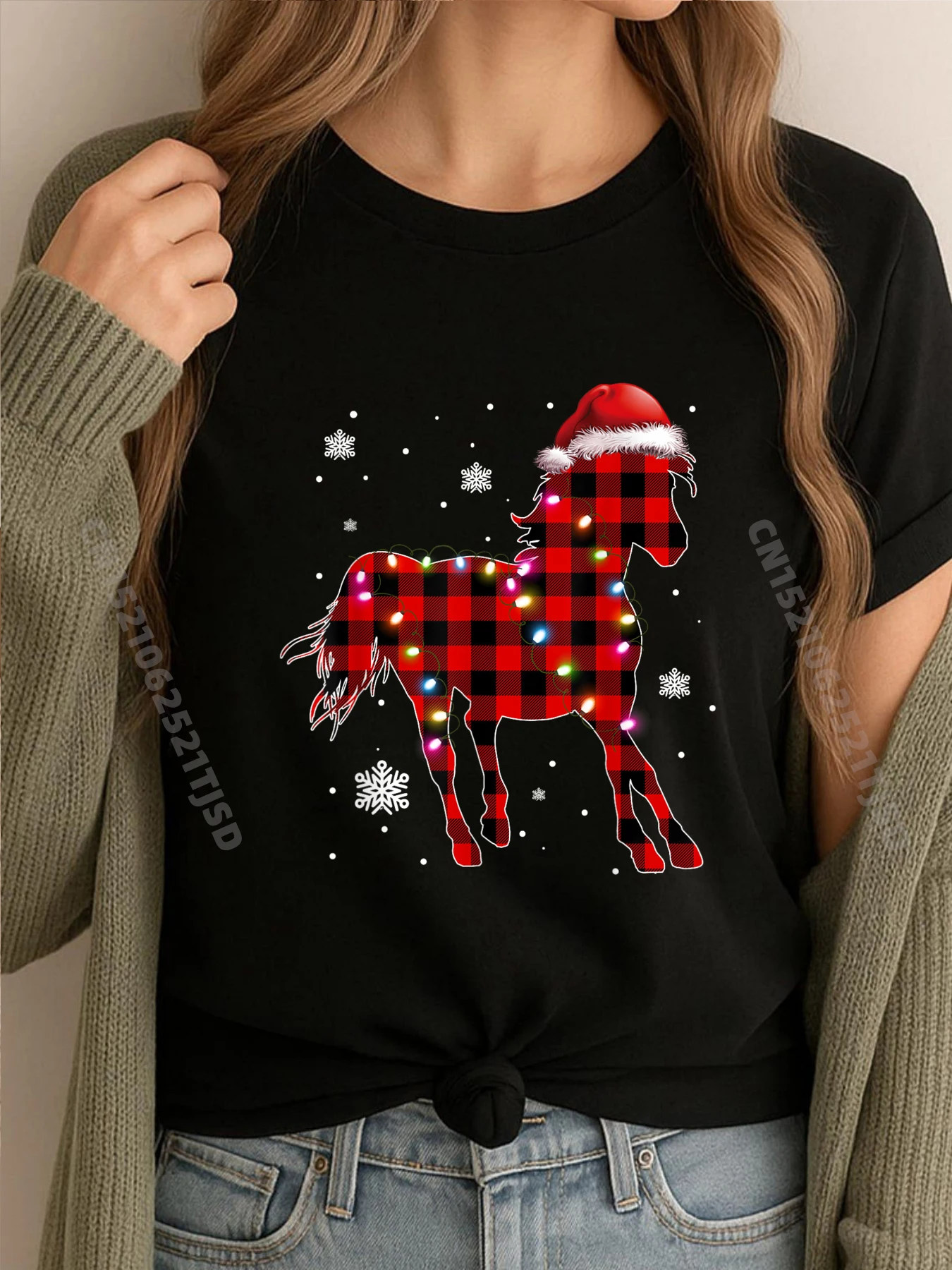 

Рождественская пижама с красной клетчатой лошадью буйвола, пустая футболка 100, ℅ Хлопковая футболка Мужские топы Футболки