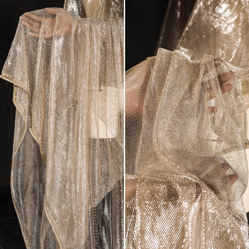 Rose Gold Bright Silk Mesh Fabric Hollow Creative Wedding Dress Background Decoration DIY Handmade Clothing Designer Fabric