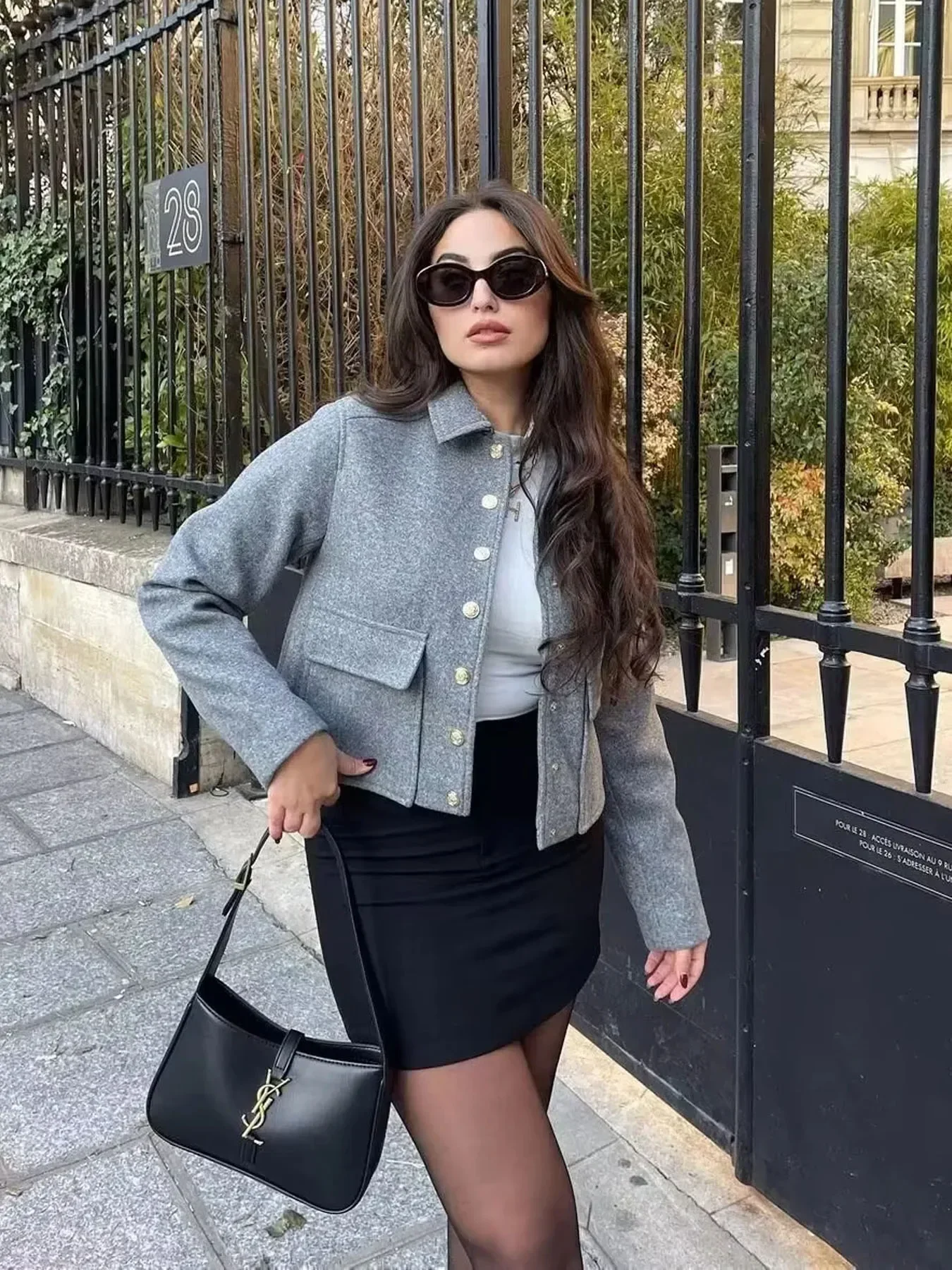 TRA&F Women\'s Aviator Black Jacket Wool & Blends Coats Cropped Bomber Jacket Autumn Winter Demi-season Crop Jacket Outerwears