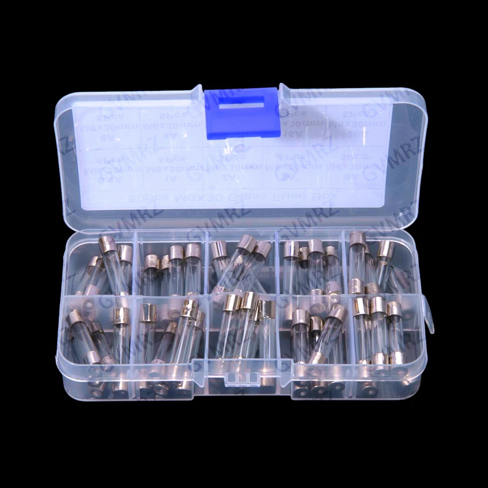 50PCS 0.5A-20A 0.5A 1A 2A 3A   8A 10A 15A 20A 6*30MM Glass Fuse Tubes 250V Box 0.5A 1A 2A 3A 5A 6A 8A 10A 15A 20A 6X30
