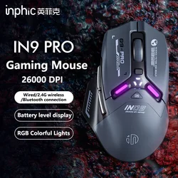 Inphic IN9PRO Wireless Gaming Mouse 26000DPI 8K Polling Rate Bluetooth 5.0 Wired 2.4G Tri-mode RGB Ergonomic Gaming Mouse