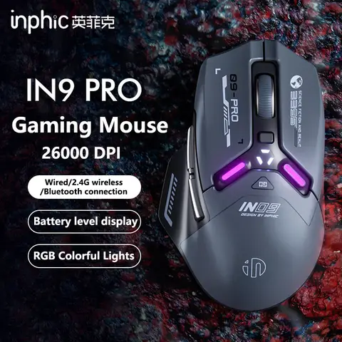 Inphic IN9 PRO Bluetooth 마우스 충전식 2.4G 무선 26000DPI RGB 게임용 마우스 인체 공학은 유선 연결을 지원합니다 Best5 Inphic IN9 PRO Bluetooth 마우스 충전식 2.4G 무선 26000DPI RGB 게임용 마우스 인체 공학은 유선 연결을 지원합니다 Best5