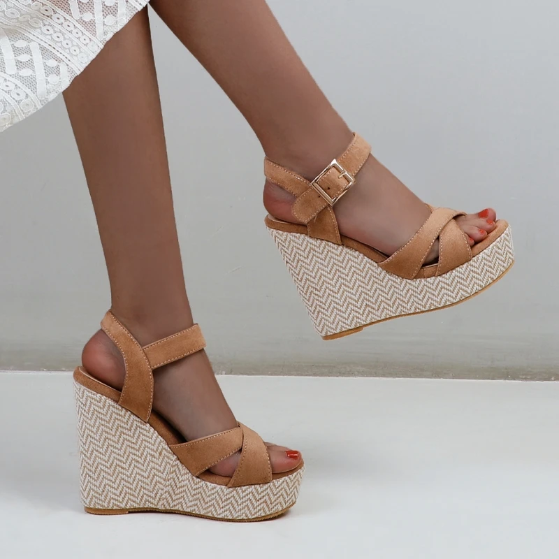 Wedges Sandals Women Summer 2026 Platform High Heels Gladiator Flip Flops Black Pink Knitted Party Shoes Female Large Size 45 view 3