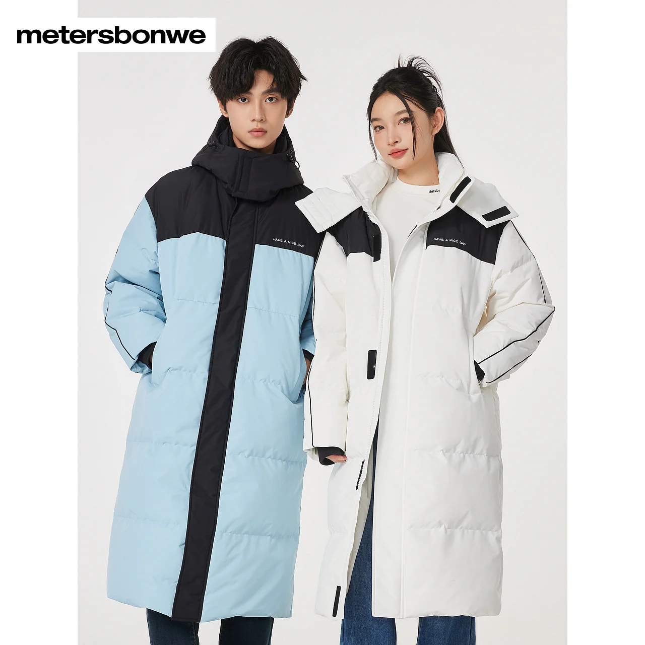 Metersbonwe Long Hooded Down Jacket Men Women Thick Winter Parker Coat Male 2023 New Fashion Warm Jackets Casual Loose Brand