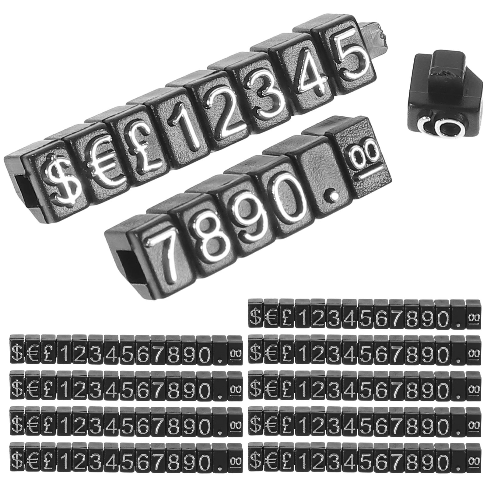 

10 Sets Price Display Blocks Metal Jewelry Tags Black Silver Numbers Pricing Cube Labels Retail Stand Folder Tab