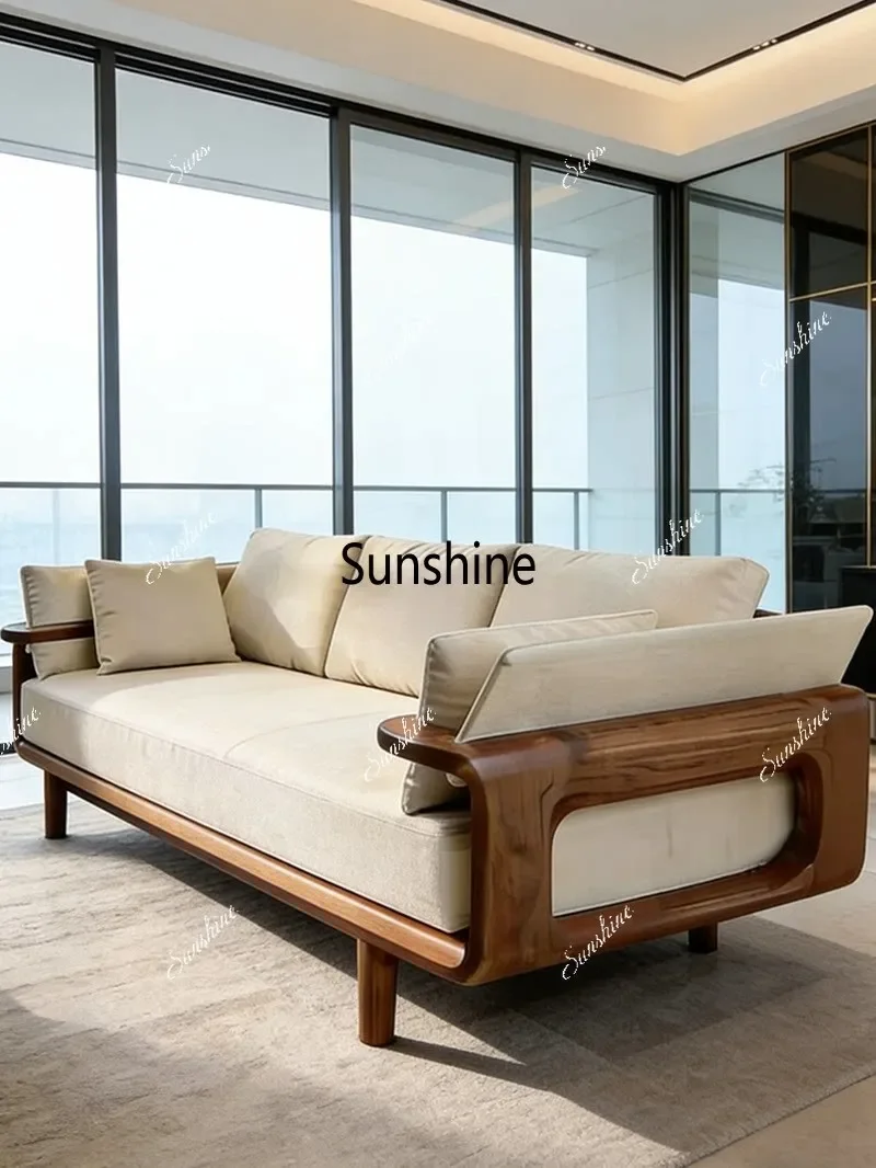 

YStraight row living room villa club business three-person solid wood sofa small apartment