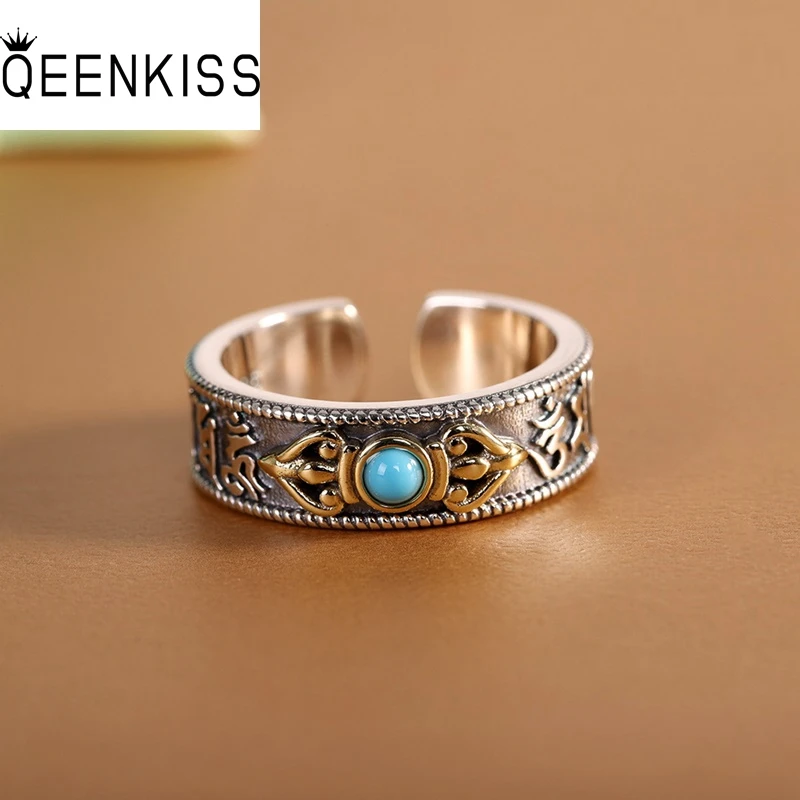 

QEENKISS 925 Sterling Silver Vintage Jin Gangchu Rings for Women Men Birthday Wedding Party Christmas Father Mother Gifts RG7098