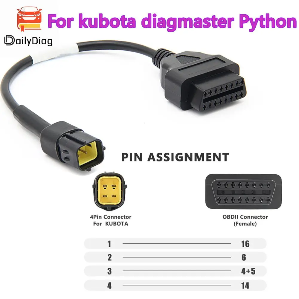 لكوبوتا diagmaster بيثون 4 دبوس كابل التوصيل التشخيصي 16 دبوس إلى 4 دبوس إصلاح الآلات الزراعية obd2 كابل محول