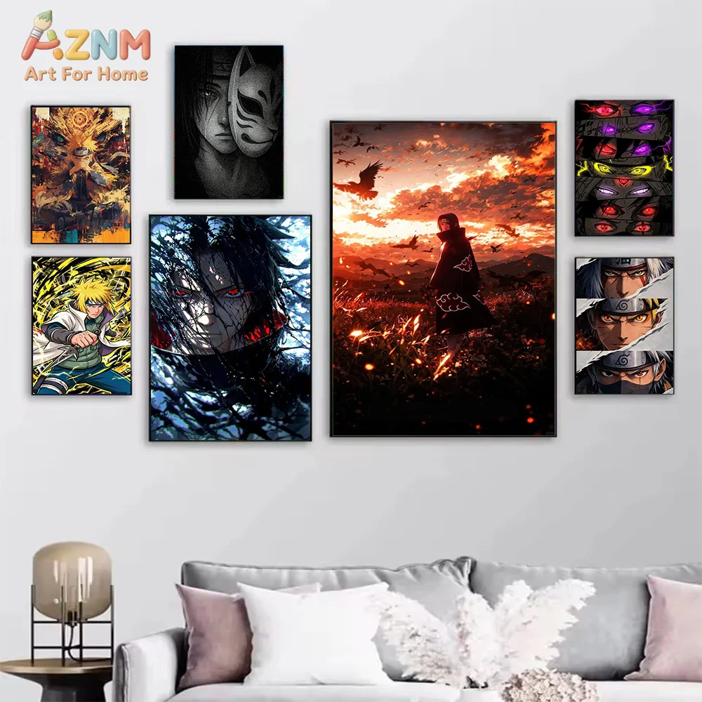 AZNM Naruto Anime Canvas Painting Kurama Kakashi Itachi Akatsuki Wall Art Print Home Decor No Frame
