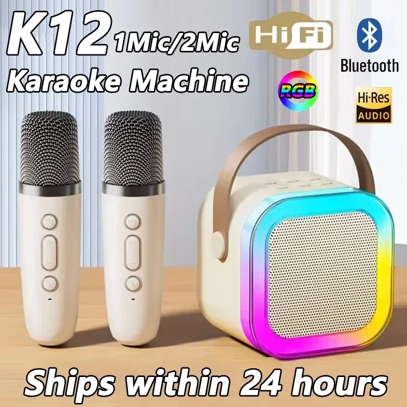 Altavoz de Karaoke inalámbrico con micrófono Bluetooth K12, máquina de Karaoke KTV para el hogar, Mini Altavoz Bluetooth portátil con luz RGB