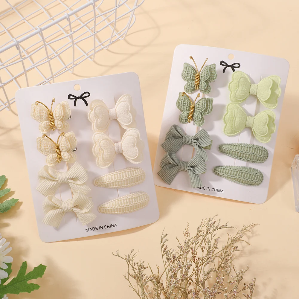 8-teiliges Set Bunte Schleifenhaarspangen aus Massivlegierung mit Sicherheits-Baumwolle BB-Clip Kinder-Lieblings-Haaraccessoires Mädchen-Geschenke