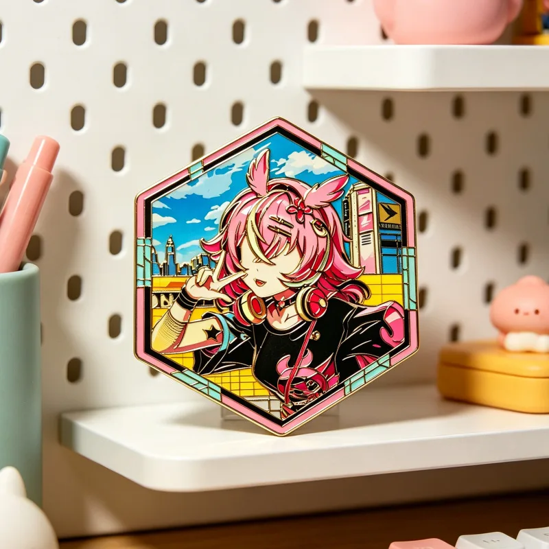Hania Hexagonal Doujin Original Two-dimensional Metal Etching Chapter Cos Bar Bag Accessories Game Merchandise