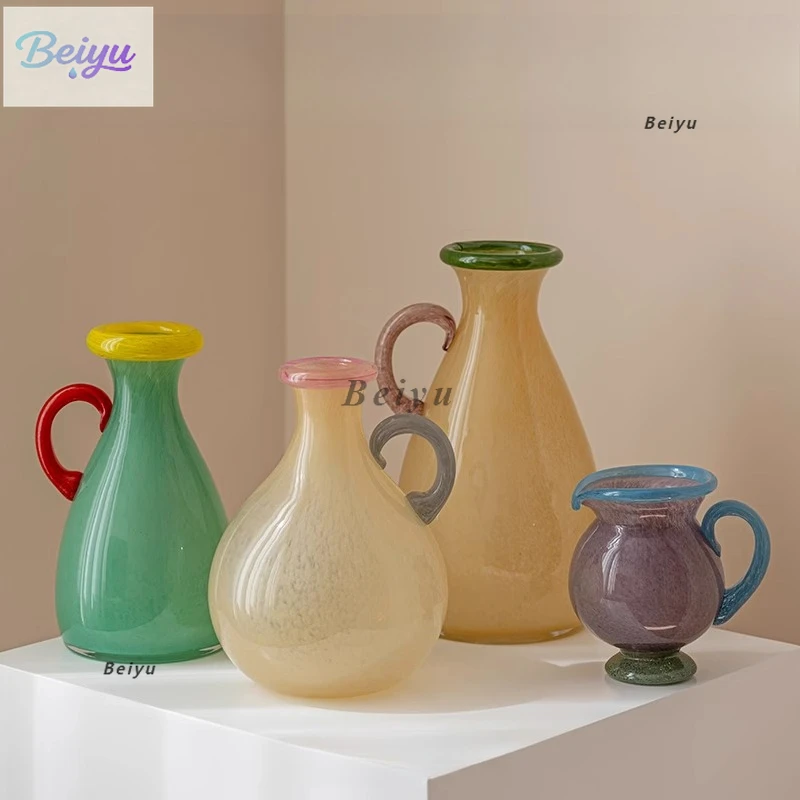 Dopamine handle glazed vase color light luxury high sense living room tulip entrance high value ornament small
