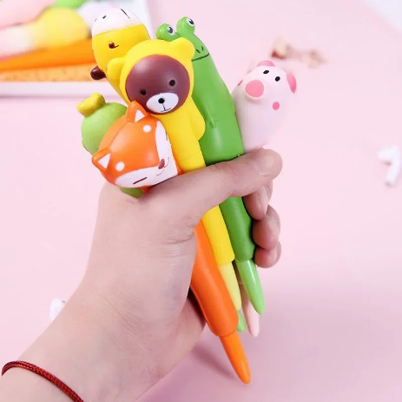 6 قطعة قلم الكتابة الإبداعية القرطاسية لطيف Kawaii الأسود هلام القلم الحيوان شكل الإجهاد المخلص قلم حبر جاف مكتب المدرسة التموين
