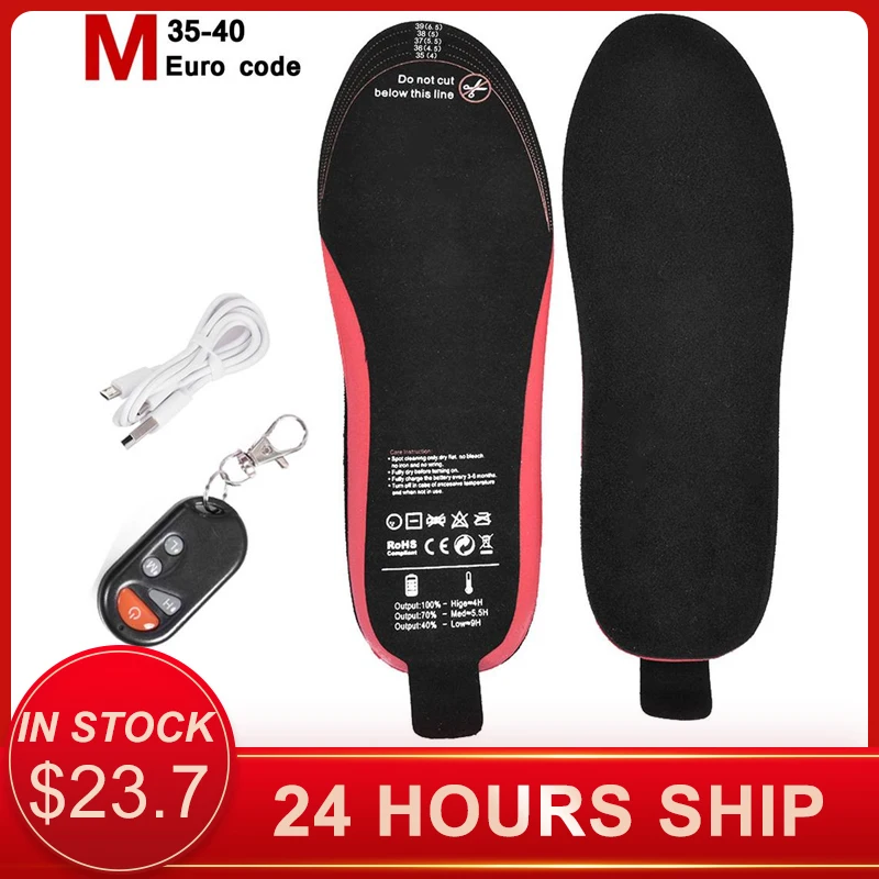 

M/L Rechargeable Electric Heated Insoles USB Heated Shoe Insoles Warm Sock Pad Mat 4.2V 2100MA Remote Control Heating Insoles