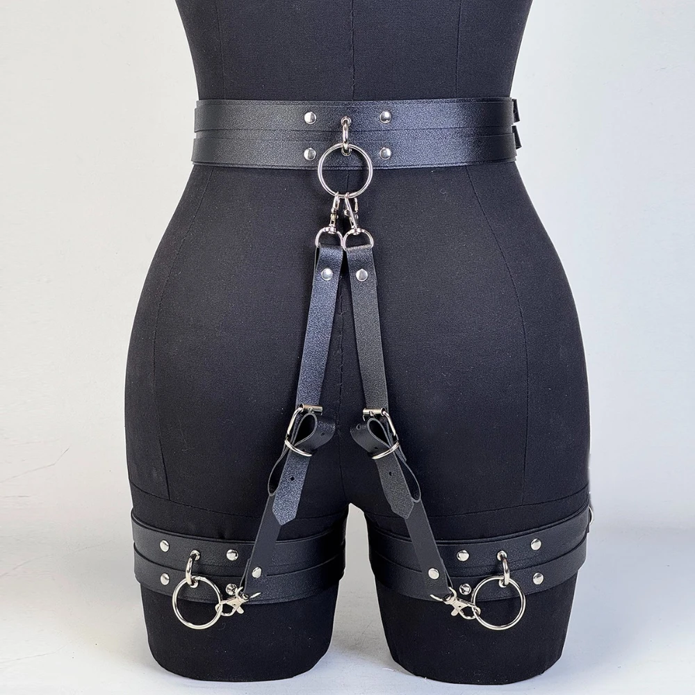 Image of Damen Mode PU-Leder Gürtel Street-Style Verstellbarer Strumpfhalter Cooler Punk Gothic Exotischer Bein-Jeans-Gürtel Dekoratives Accessoire