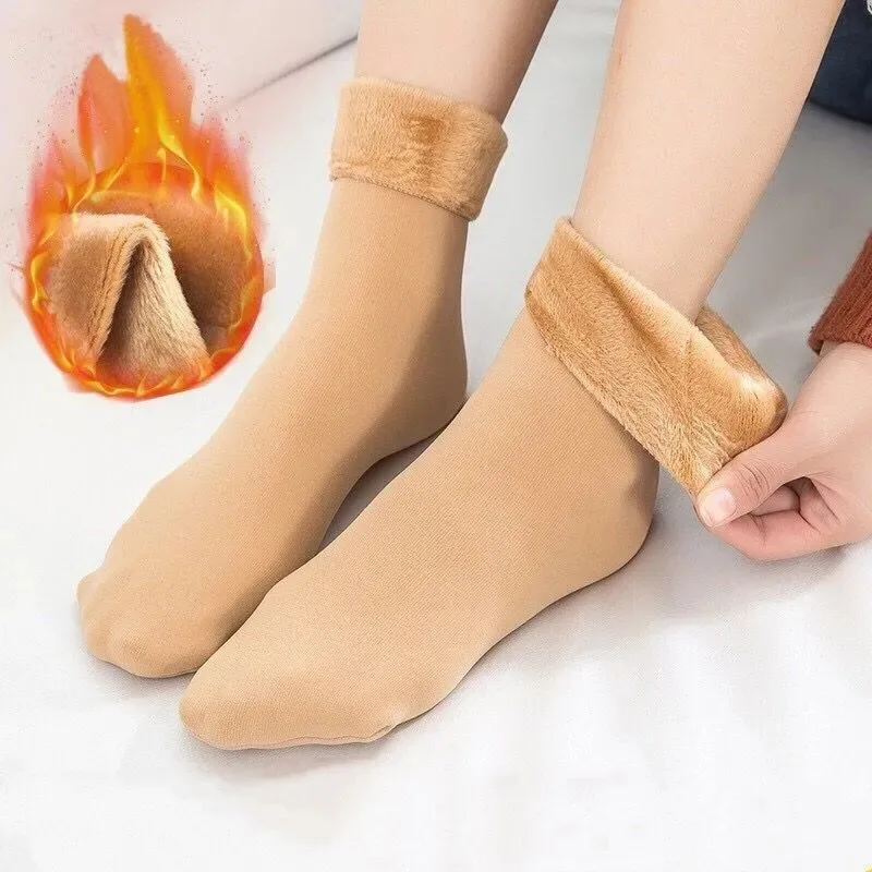 Women's Winter Thick Insulation Short Cashmere Socks Nylon Snow Velvet Boot Solid Color High-quality Women's Floor Socks