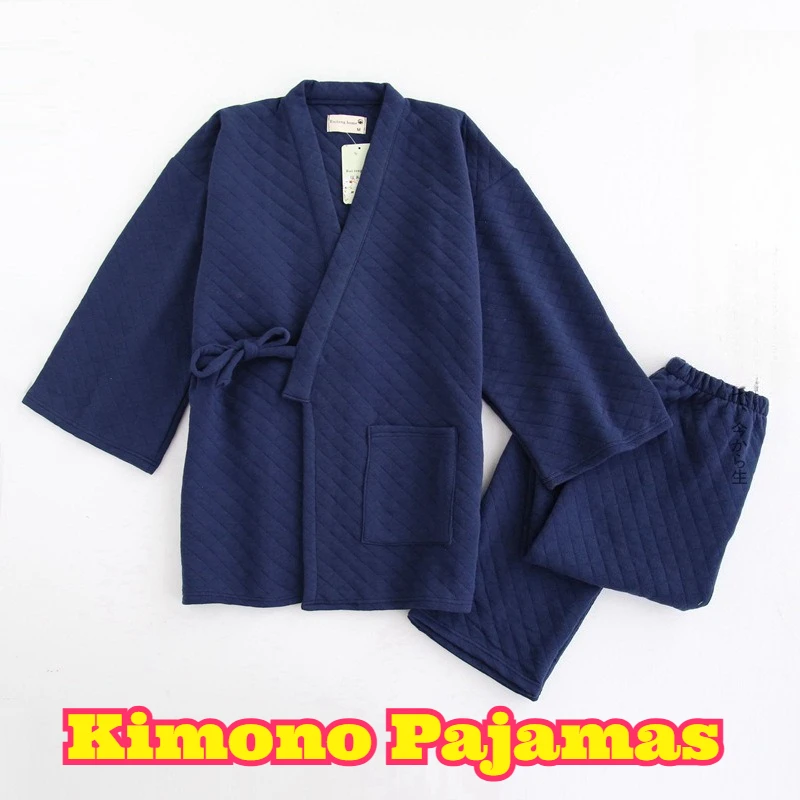Men Air Cotton Kimono Pajama Set Winter Warm Thickened Cotton Loose Plus Size Loungewear Soft Cozy Home Wear Casual Daily Sleep