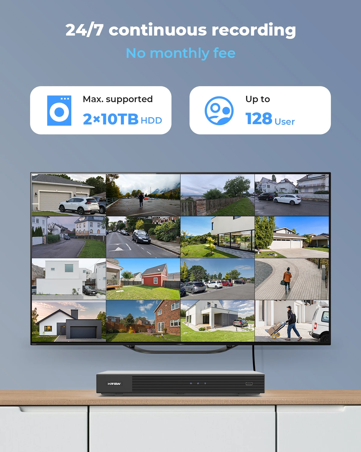 H.View Network Video Recorder 16ch 4K/8MP/6MP/5M/4MP/3MP H.265 Poe Nvr Cctv Surveillance Security System for IP Camera Onvif