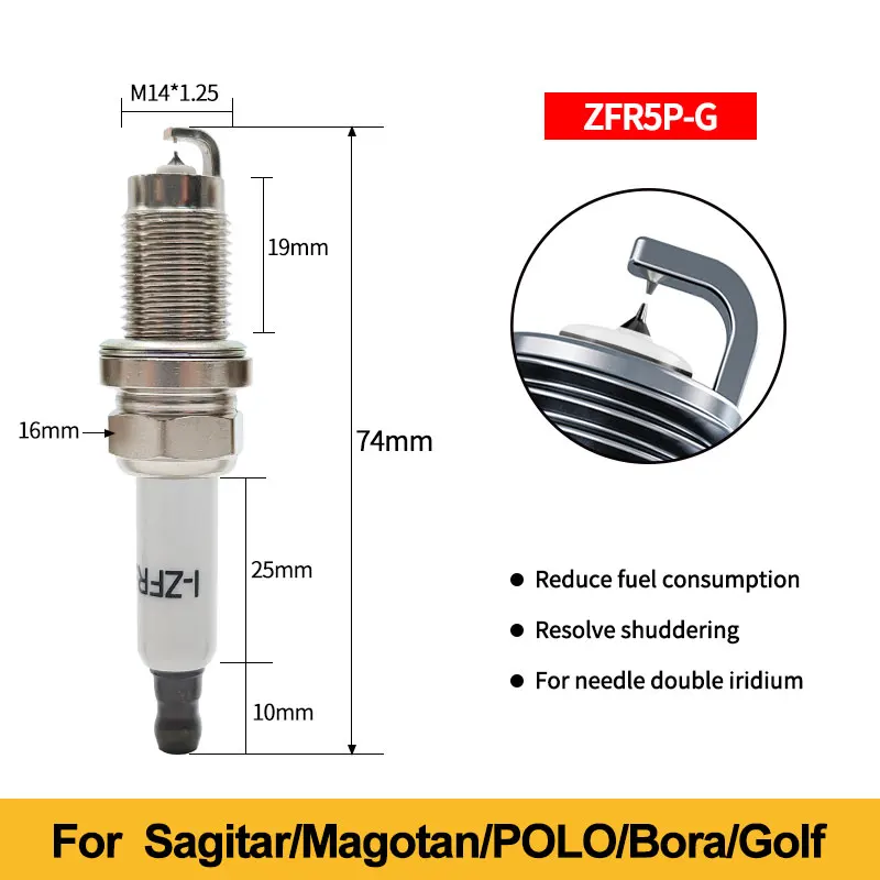 101 905 601B Candles Replace ZFR5P-G/6893 Dual Iridium Spark Plugs For Sagitar/Magotan/Jingrui/POLO/Bora/Golf/Mingrui