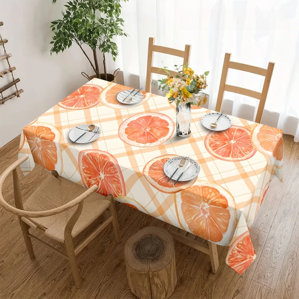 Grapefruit Plaid Fresh Fruit Rectangle Table cloth for Table Decor Home Dinner Reusable Tablecloth for Party Picnic Decorations