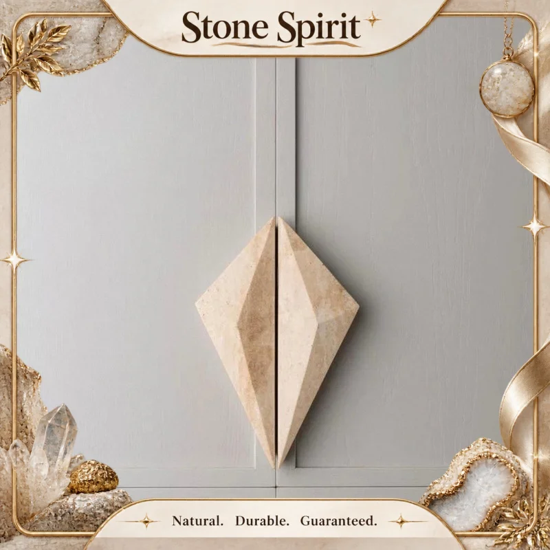 Minimalist Natural Marble Diamond Large Pull Handle Luxury Villa Wardrobe Door Knob High-Grade Travertine Wardrobe Door Pull