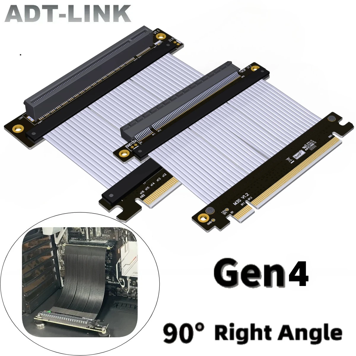 

ADT-Link PCI-E 4.0 X16 Riser Cable Графическая видеокарта GEN 4, плоский удлинитель PCI Express 4,0 16X Универсальное игровое корпус ATX GPU