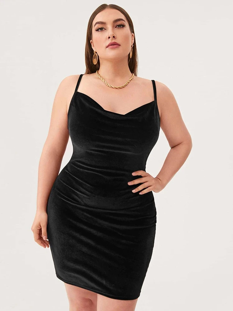 AOMEI Plus Size 3XL Women\'s 2024 New Elegant Bodycon Bag Hip Strap Off Shoulder Velvet Dress Party Wedding Mini Dresses