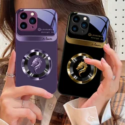 Light Luxury Circular Dragon Green For IPhone 15 Pro 14 13 12 Mini 11 XS Max XR 7 8 Plu SE 2020 2022 Tempered Glass Phone Case