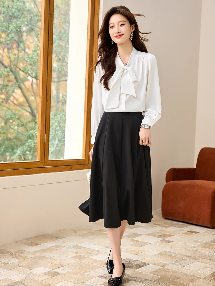 Spring Autumn White irt Women's Design Sensation Commute Sle Loose Fit Long Sve Button down Office Wear Polyester Blend