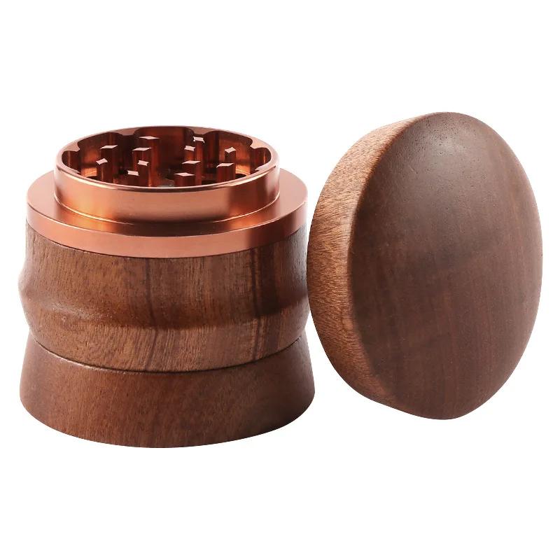 65mm solid wood smoke grinder creative aluminum tooth Sapele wood tobacco grinder smoking accessories